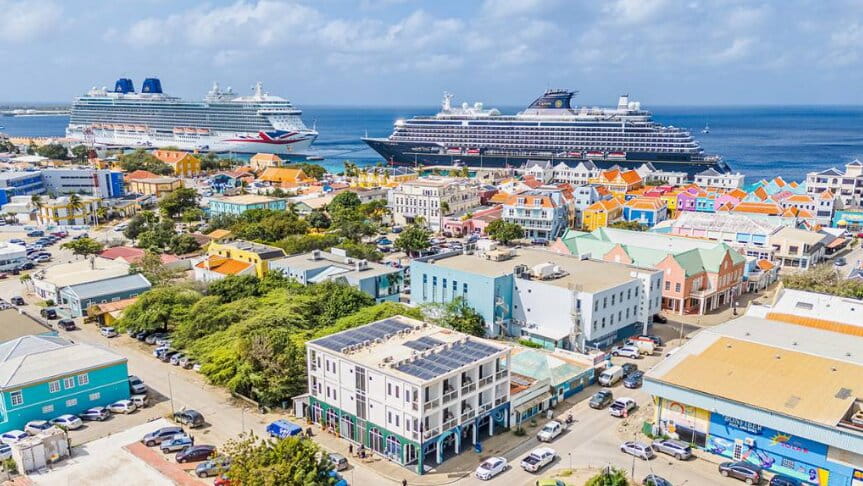 Aerial view of Willemstad, Curaçao with cruise ships